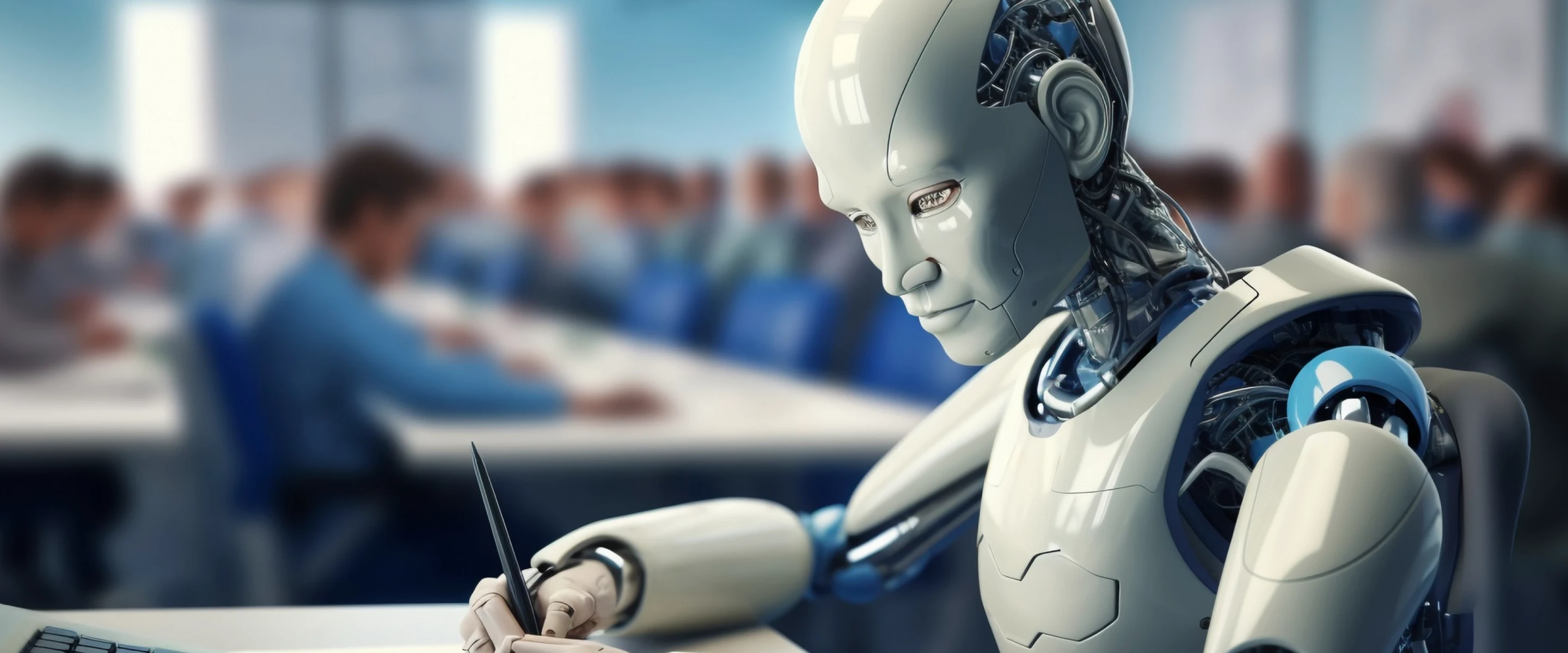 Robô humanoide branco, representando inteligência artificial
